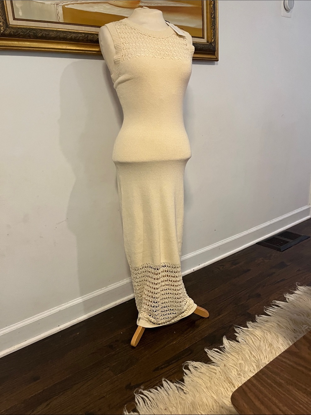 Sleeveless Cream Maxi Skirt with Crochet Hem
